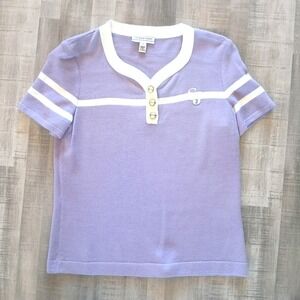 ST. JOHN SPORT‎ Women's P Knit Collared Polo Top SJ Buttons Purple Vtg 90's